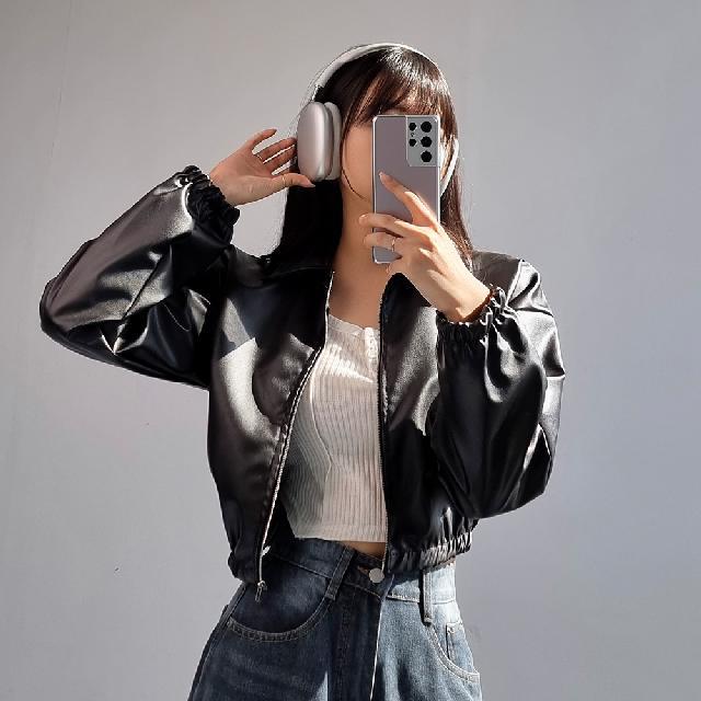 기본템 밴딩 크롭 레더 자켓 - 3color