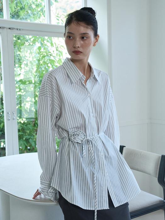 CASAGE STRIPE COTTON SHIRT-NAVY