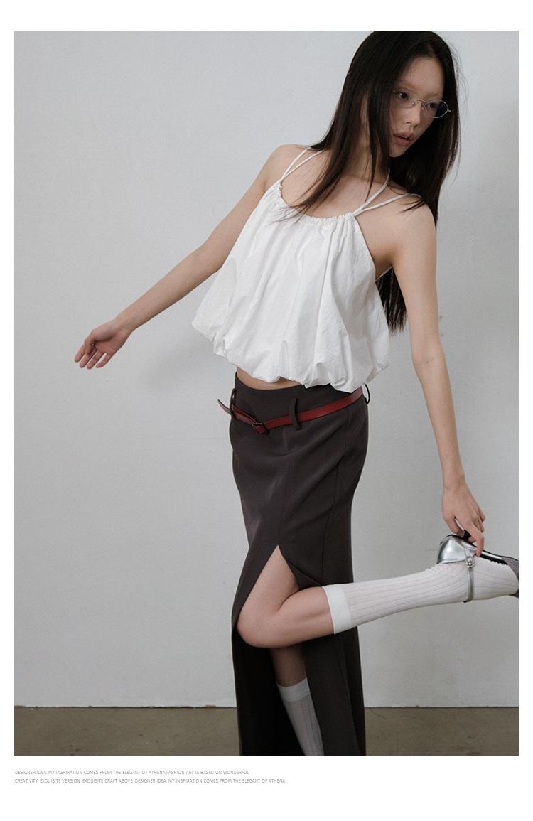 Lvetong Low Rise Retro Straight Slit Long Skirt