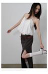 Lvetong Low Rise Retro Straight Slit Long Skirt