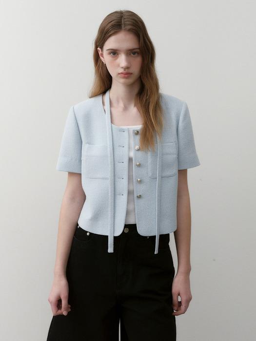 트위드 싱글 크롭 자켓_2colors