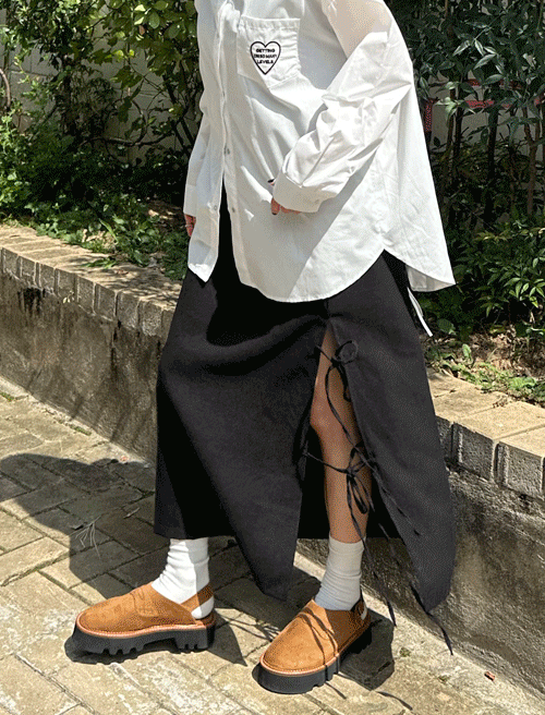 호스트 슬릿 리본 롱스커트