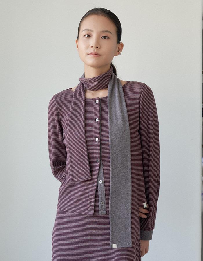 air of june) COZY COTTON STRIPE MINI SCARF _ BURGUNDY 3차 재입고