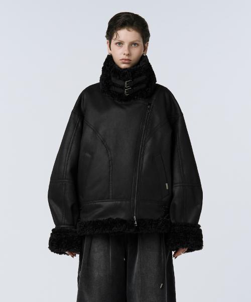 Vintage Washed Shearling Mustang [ Black ]