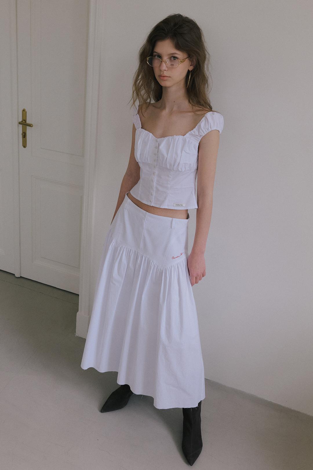[2/28 예약배송] GRUNGE YOKE GATHER LONG SKIRT_WHITE