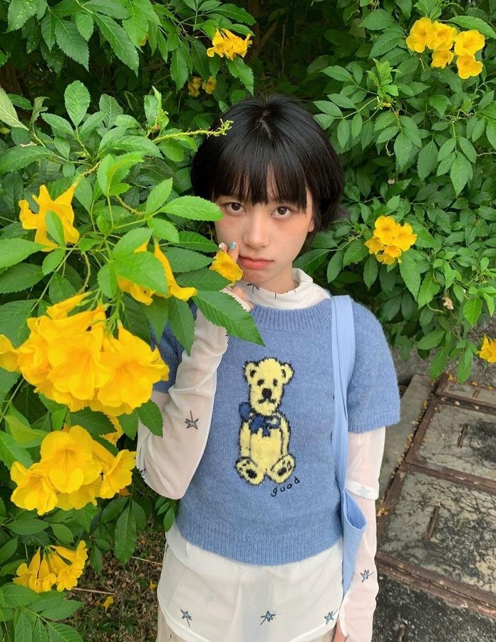 MeihaoStore 곰돌이 반팔 스웨터 (블루)