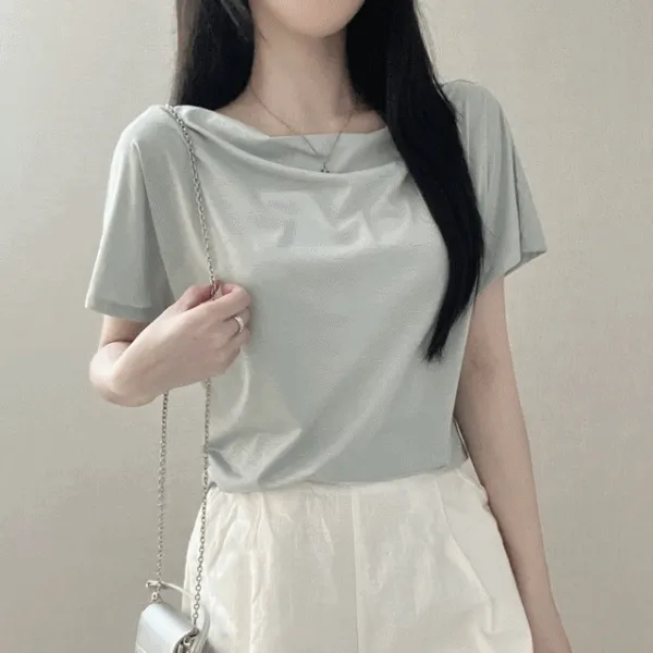 [ cool소재✨/땀흡수템 ] 스무디 쿨 보트넥 셔링 반소매 티셔츠 (5col)