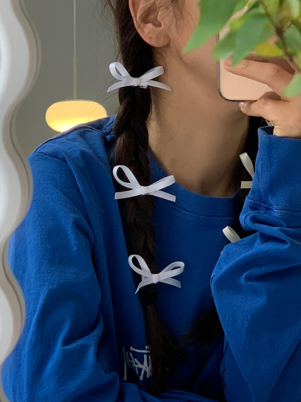 모노플로르 *국내생산/핸드메이드* 3개 1쌍 미니 새틴 리본 머리 집게핀 포인트 헤어핀 키치 소녀