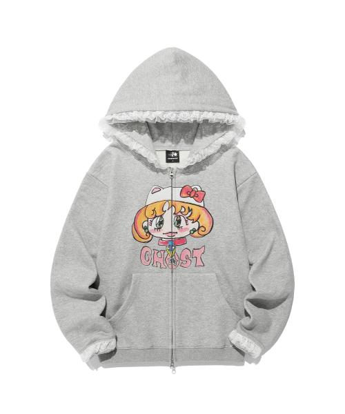 나이스고스트클럽(NICEGHOSTCLUB)  [X SOULPUSSSY CAT]GHOSTSOULGIRL CAT HOODIE ZIPUP_GREY(NG2EFUM488D) - 사이즈 & 후기 | 무신사
