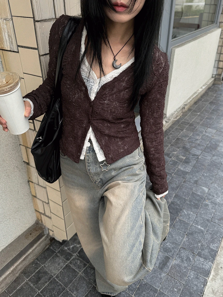 아워 플로럴 레이스 브이넥 가디건 3color