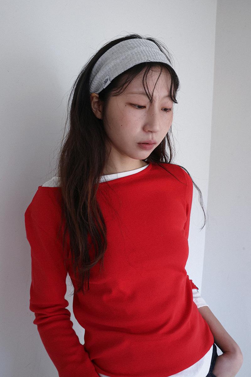 Boatneck cotton t-shirt_Red , Brown