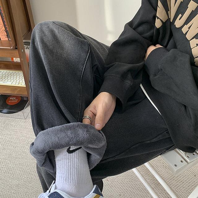 기모안감 일자 와이드 워싱 데님 팬츠 MJ1106