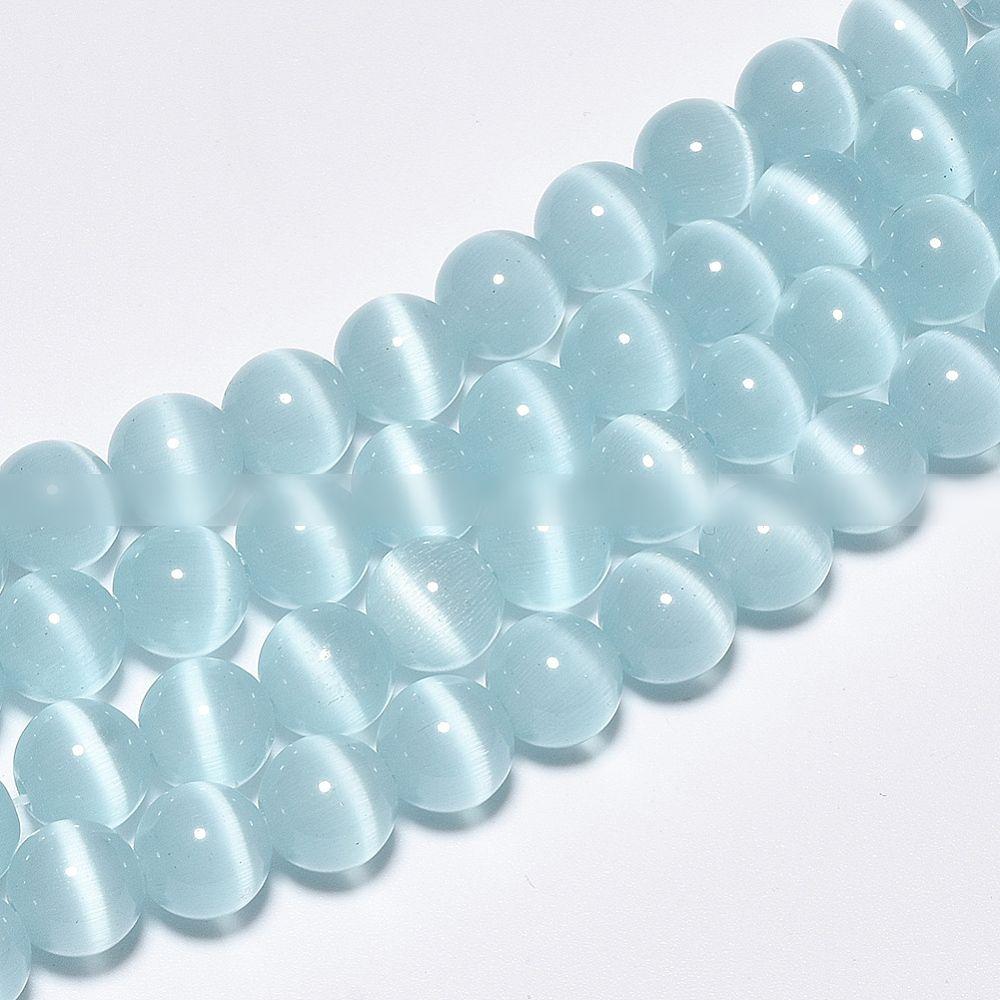 캣츠아이비즈줄/라운드/라이트블루/10mm/구멍:1.5mm/약40개/줄/15.5인치