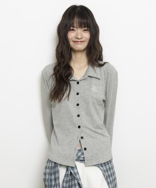 베이직 카라 세미 크롭 셔츠_멜란지
