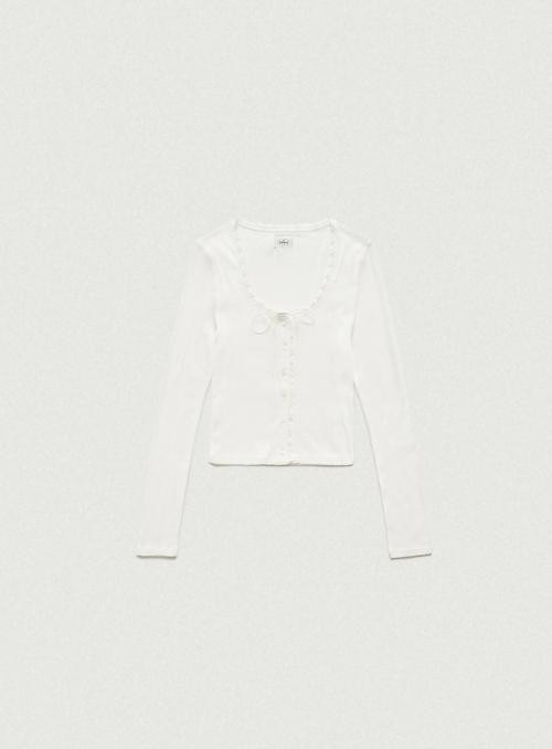 Ravioli Lace-Trim Button-Up Top_White