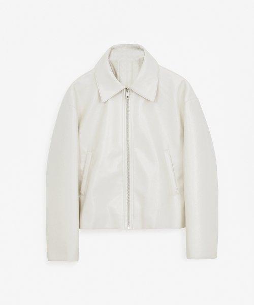 [Woman]버핑레더 미니멀 블루종_Ivory Crack