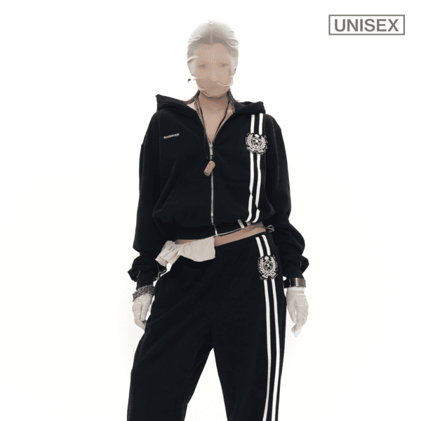 BEADED SCHOOL LOGO TRACK PANTS IN BLACK