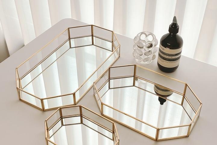 인테리어 골드 팔각 미러 트레이 화장품 정리대