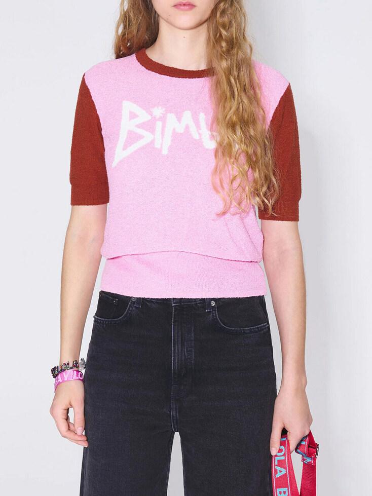 핑크 투톤 반팔 니트 스웨터 B235JWK002PKB