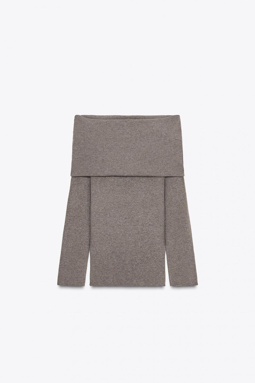 스페인샵 자라 셔링 오프숄더 니트 탑 5755/131 TAUPE GREY