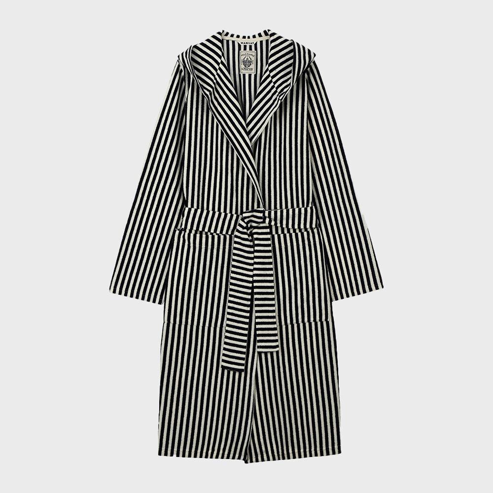 Striped Terry Robe Gown (Black)