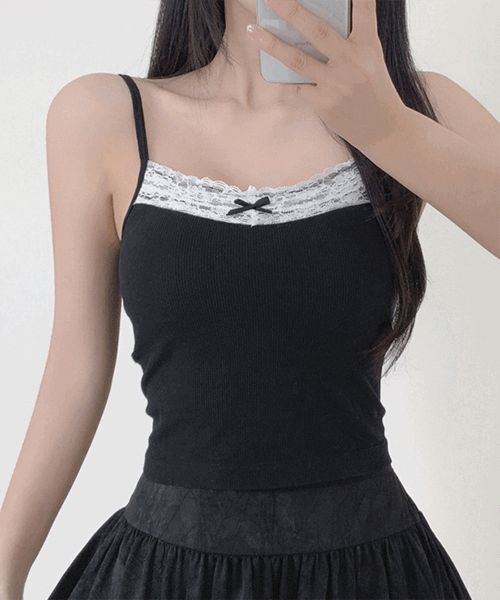 [캡내장]슈딘 레이스 리본 끈 나시