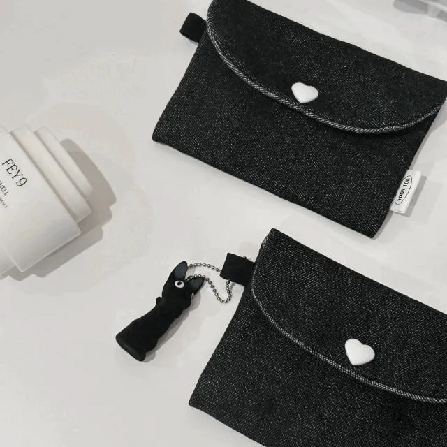 [자체제작💖] 하트단추 데님 카드지갑 2color