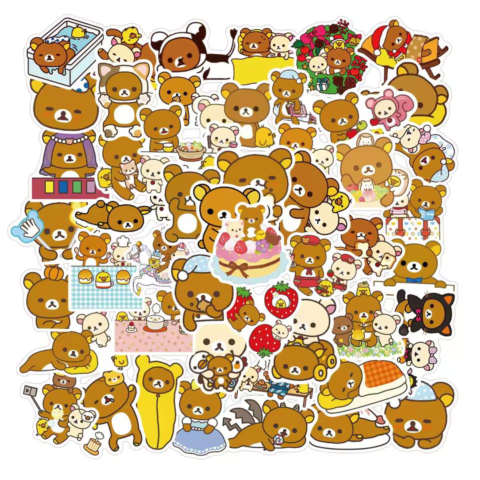 50 개/대 Kawaii 만화 리락쿠마 베어 방수 PVC 스티커 Scrapbooking Diy 저널링 귀여운 편지지 스티커 일기