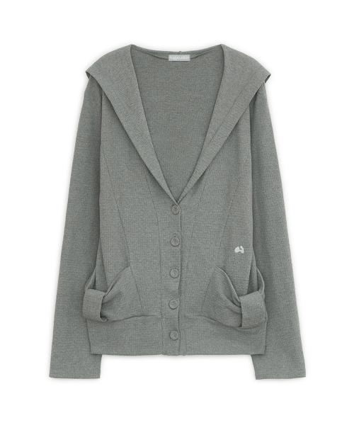 후드 리본 가디건 (그레이)