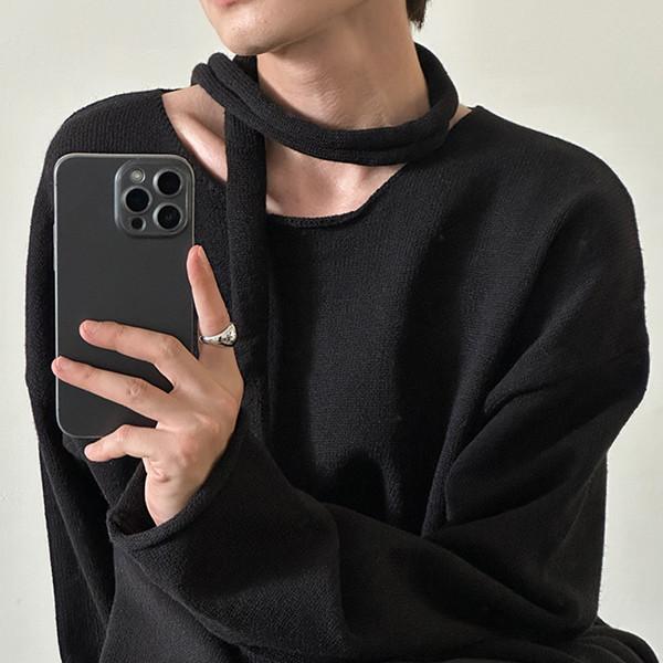 롤업 넥 스카프 스웨터