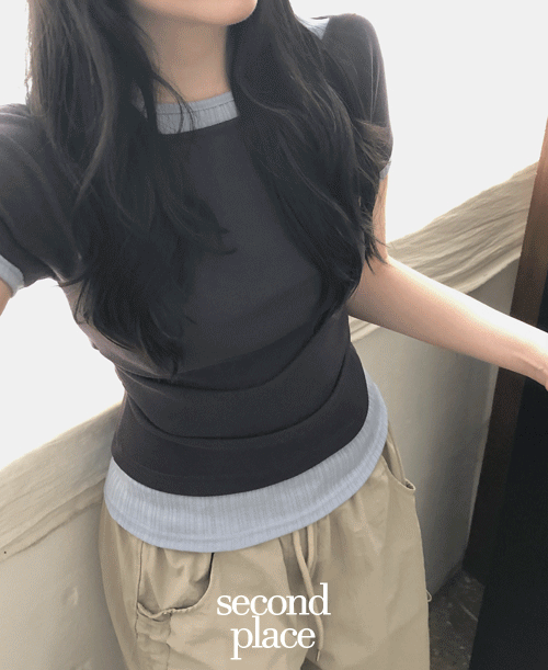 세컨드플레이스 [일체형✨/레이어드룩ෆ] 오션 여름 찰랑 레이온 스판 슬림핏 셔링 레이어드 크롭 반팔 티셔츠 (2color)