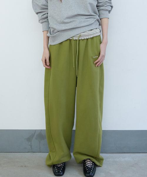 폴드 웨이스트 스웻팬츠 올리브 그린