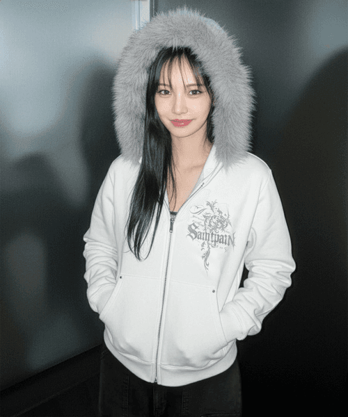 SP 피죤 퍼 후드집업 화이트
