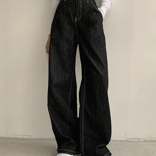 [리뷰 94% 만족!/~2XL까지] 나랑드 생지 데님 팬츠 롱 와이드 스티치 청바지 봄 여름 데일리 조거 키큰녀 키작녀