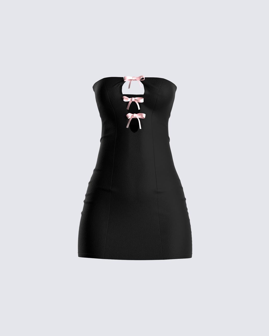 Bodhi Black Satin Bow Mini Dress - XS