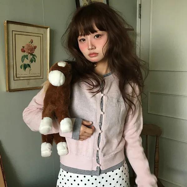 [이나PICK]LAYERED KNIT CARDIGAN GY+PK