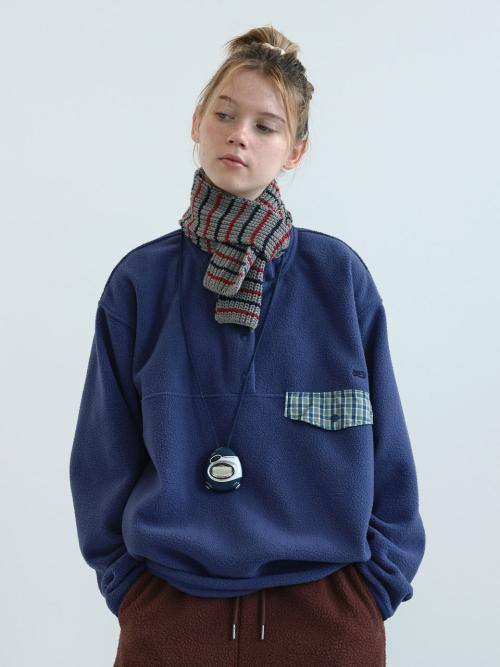 레트로 스냅 플리스 아노락 (Blue)