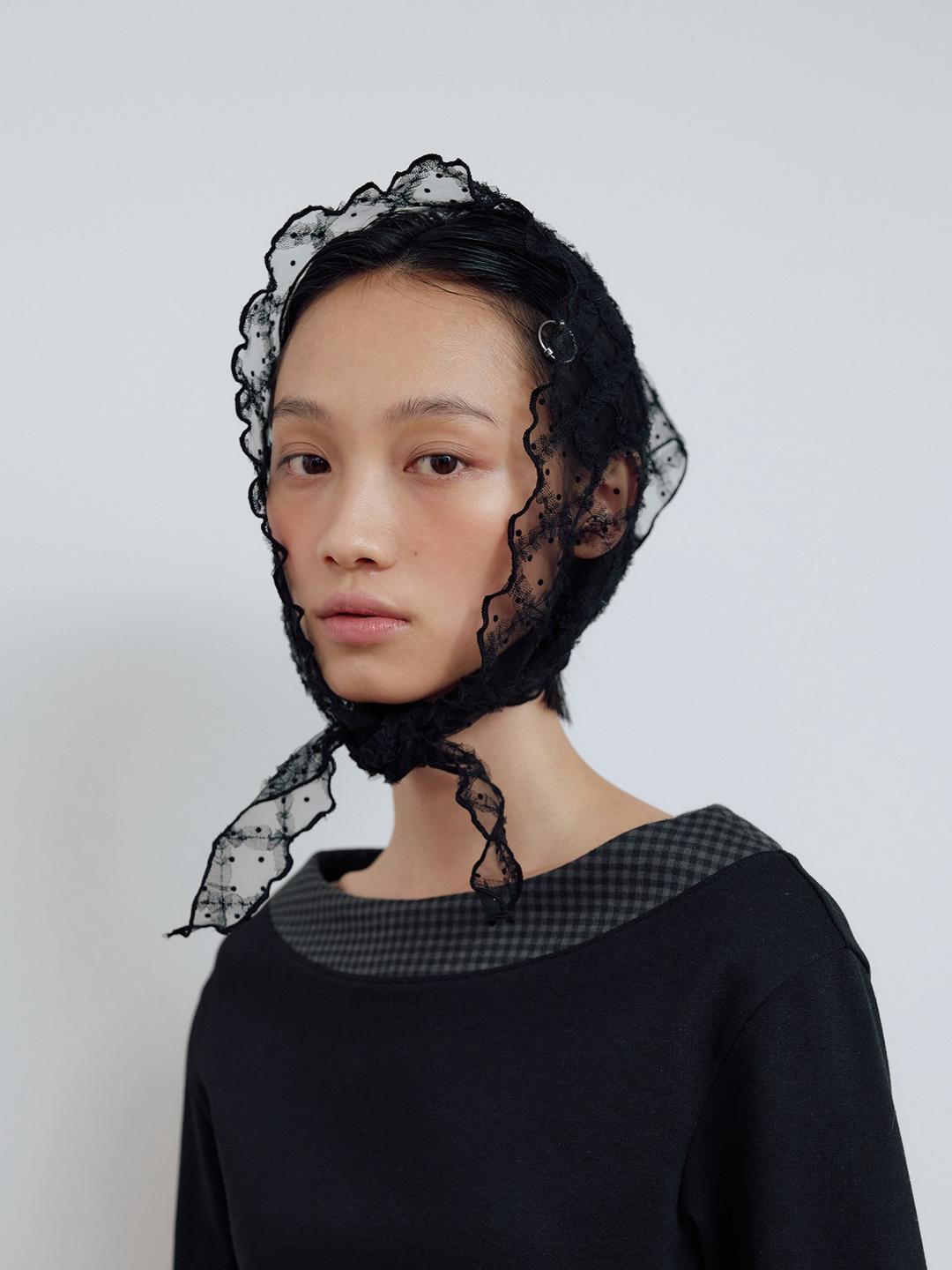 FRILL DOT SCARF_BLACK