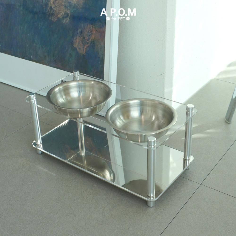 어폼포펫 메탈릭 펫테이블 M 2구식기 아크릴 미드센추리모던 강아지밥그릇 고양이밥그릇 국산 스테인리스
