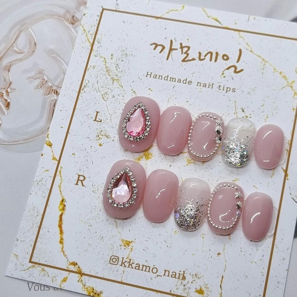 여리여리 핑크스톤 수제네일팁