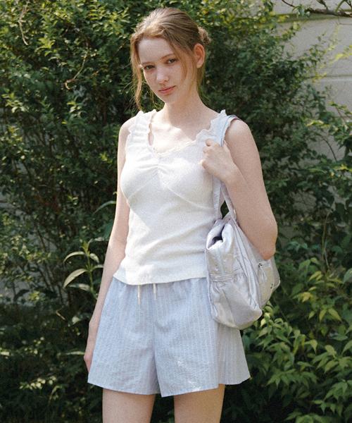 웨이브 셔링 슬리브리스 - 아이보리