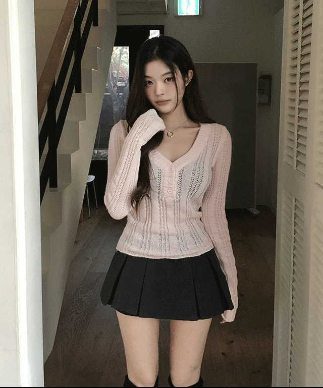 [여리핏보장🤎손등덮는] 블레르 겨울 가을 브이넥 골지 긴팔 니트 / 데일리룩 데이트룩 클래식블랑