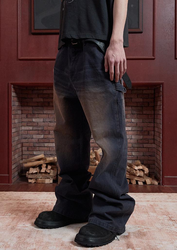 Raw Dyed Sagging Flare Pants_Purple Navy