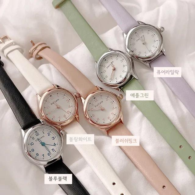 🔥주문폭주🔥 원형 리얼 소가죽 손목시계 *Spring crayons