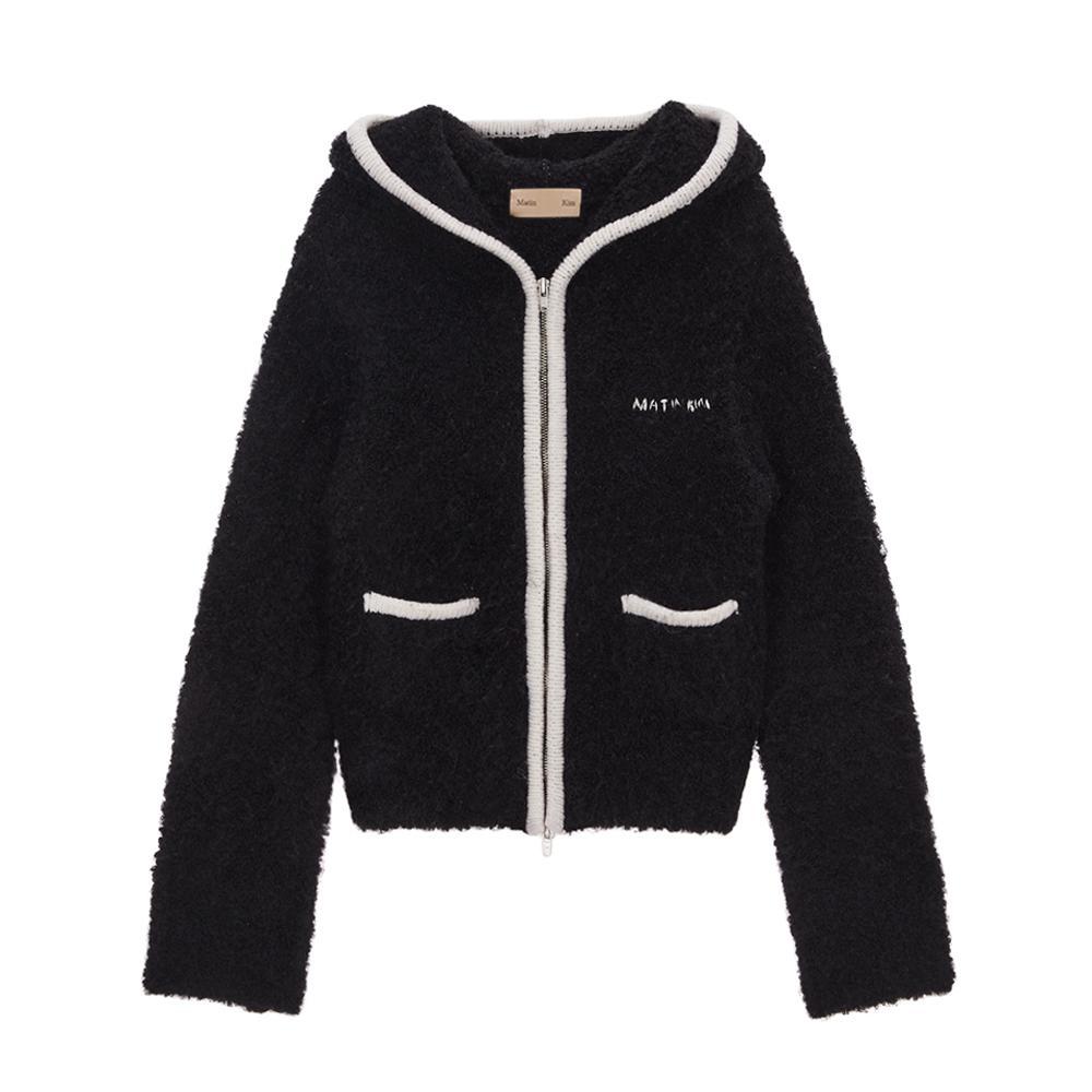 LINE POINTED HOODY ZIP CARDIGAN IN BLACK