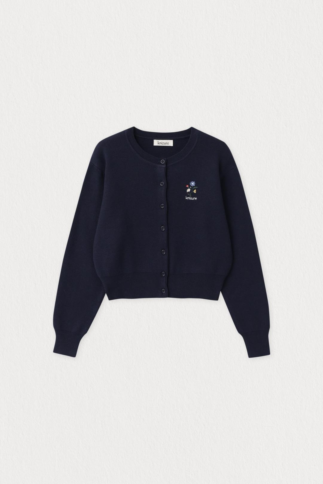 [캐시미어 블렌드] 플라워 자수 가디건_Navy