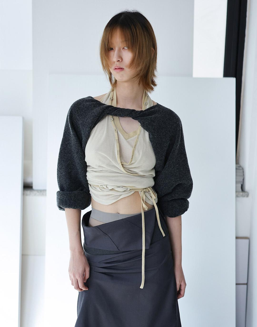 Slit Knit Bolero (Charcoal)