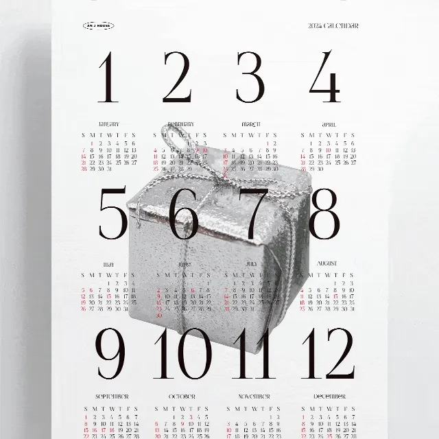 [2024] 선물 달력 포스터 - 새해 캘린더 홈데코 카페 인테리어 방꾸미기 인테리어포스터 무채색