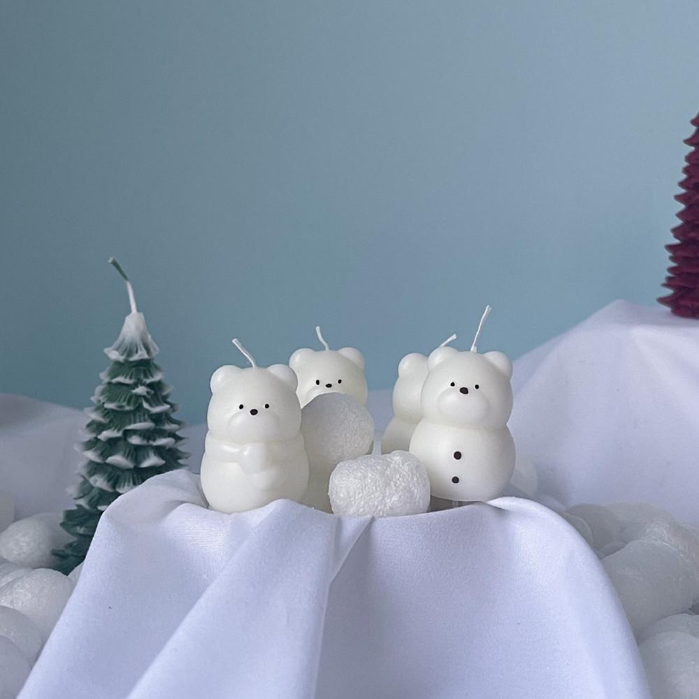 곰 눈사람 초 생일 파티 케이크 귀여운 산타 크리스마스 트리