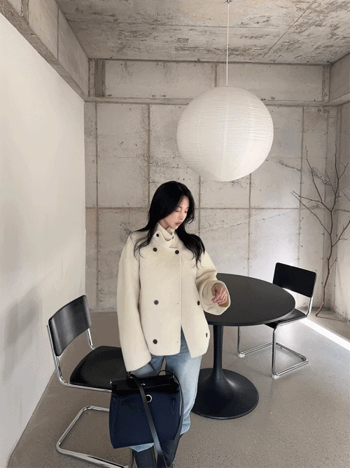 캐시 울85 핸드메이드 하이넥 숏 코트 (2color)